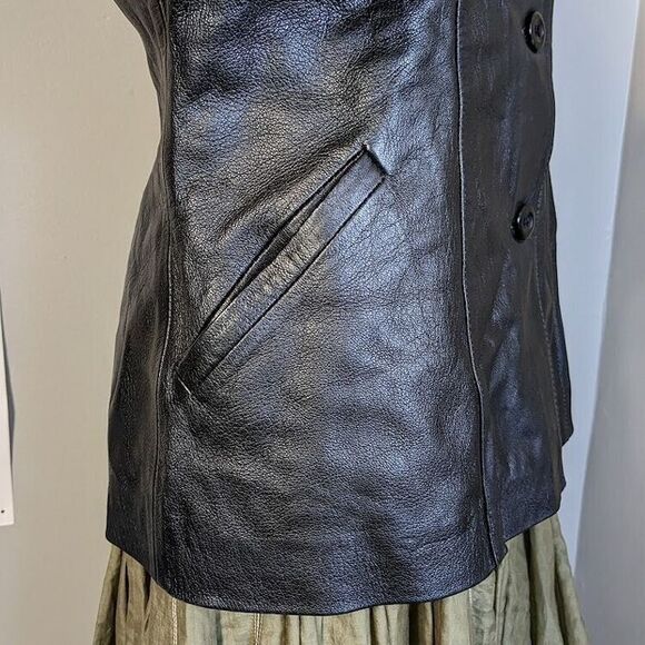 Vintage 90s DV Design Black Leather Jacket Button Front Junior's Size 11 - Picture 9 of 12